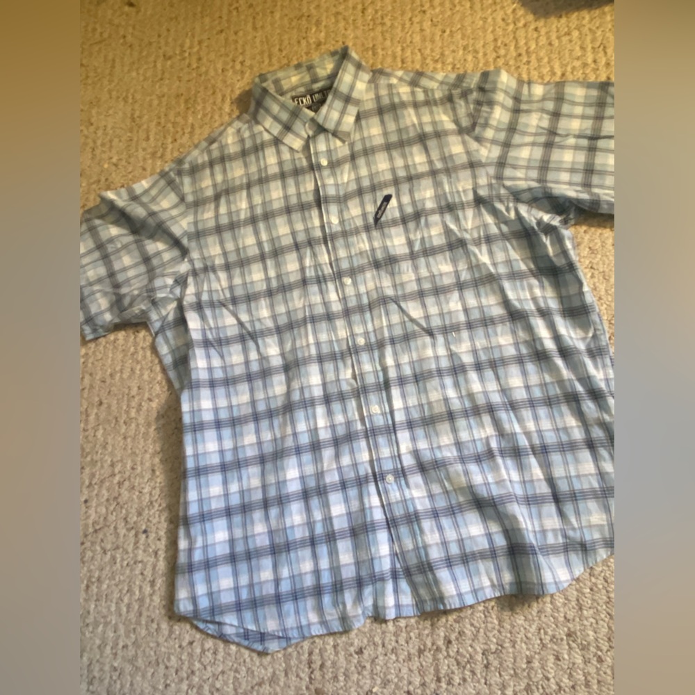 (A219) Light Blue Gray and White Checkered Shirt Size XXL ECKO UNLTD FINAL SALE